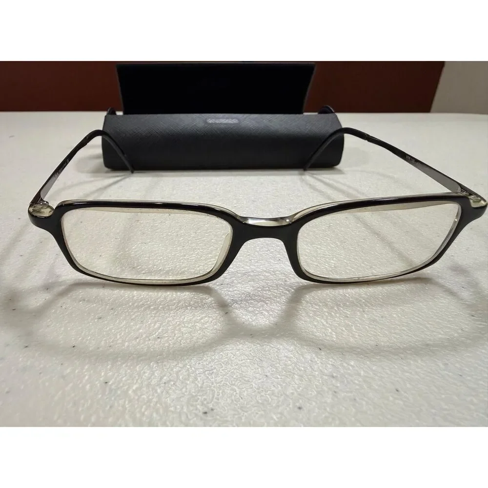 Prada Black Clear Rectangular Glasses Silver Temple VPR13E 2AF101 490 17 140